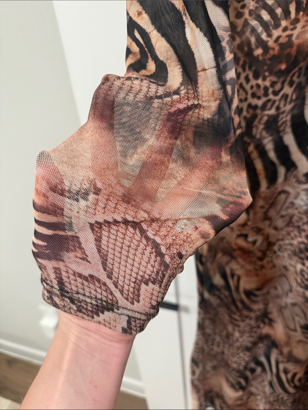 Sheer Mesh Animal Print Long Sleeve Maxi Dress - Picture 2 of 5
